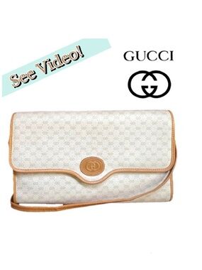 💎🔸Authenticated Vintage Gucci Micro GG Clutch Crossbody 2 way Cream Tan Beige🔸💎